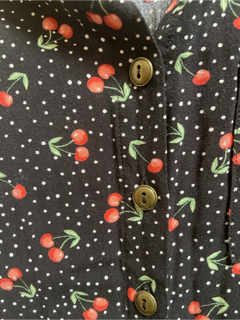 NOBO Cherry + Polka Dot Print Button-up Tee Shirt like new young adult size S